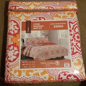 (NEW) King size 3pc Reversible Quilt Set